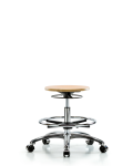 Wood Stool Chrome - Medium Bench Height with Chrome Foot Ring & Casters WMBSO-CR-CF-CC