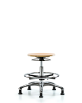 Wood Stool Chrome - Medium Bench Height with Chrome Foot Ring & Stationary Glides WMBSO-CR-CF-RG