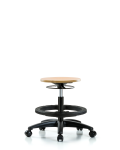 Wood Stool - Medium Bench Height with Black Foot Ring & Casters WMBSO-RG-BF-RC