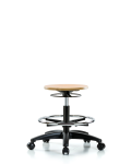 Wood Stool - Medium Bench Height with Chrome Foot Ring & Casters WMBSO-RG-CF-RC